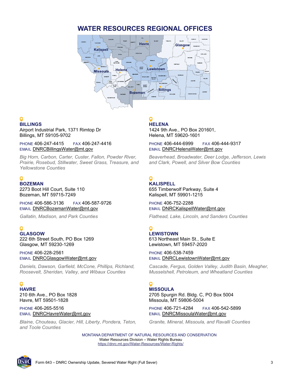 Form 643 Dnrc Ownership Update, Severed Water Right - Montana, Page 3