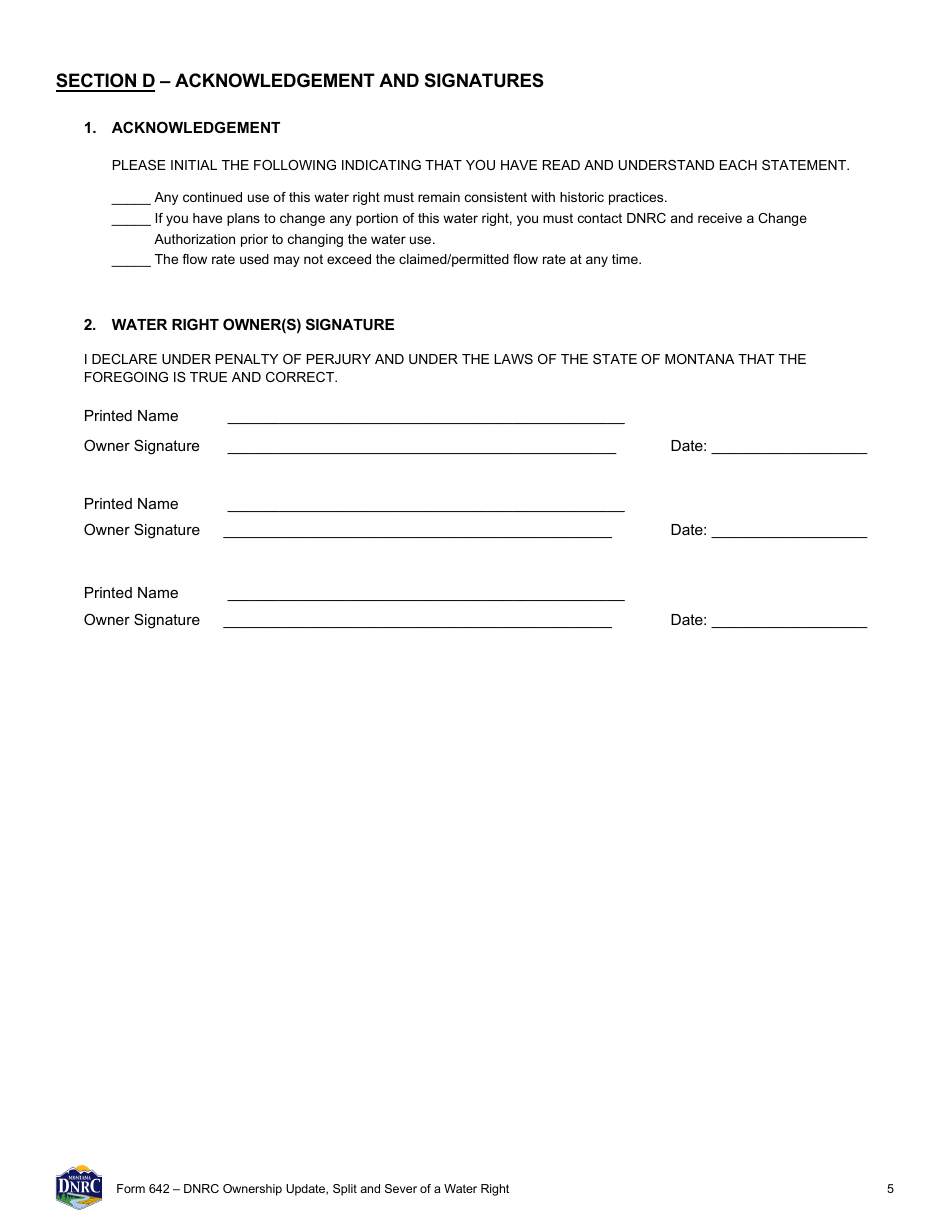 Form 642 Dnrc Ownership Update, Split and Sever of a Water Right - Montana, Page 5