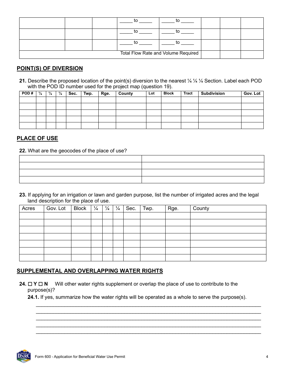 Form 600 Application for Beneficial Water Use Permit - Montana, Page 4