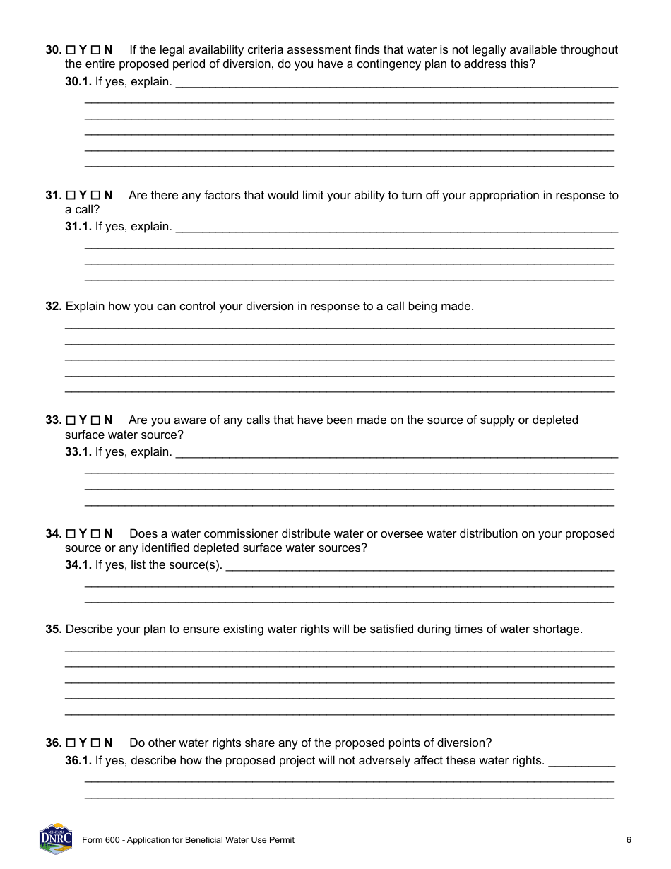 Form 600 Application for Beneficial Water Use Permit - Montana, Page 6
