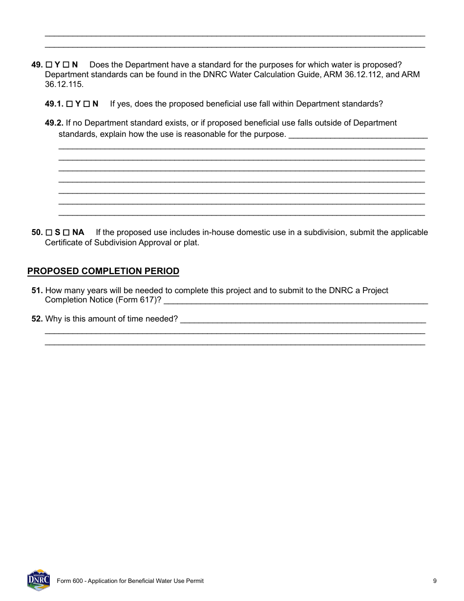 Form 600 Application for Beneficial Water Use Permit - Montana, Page 9