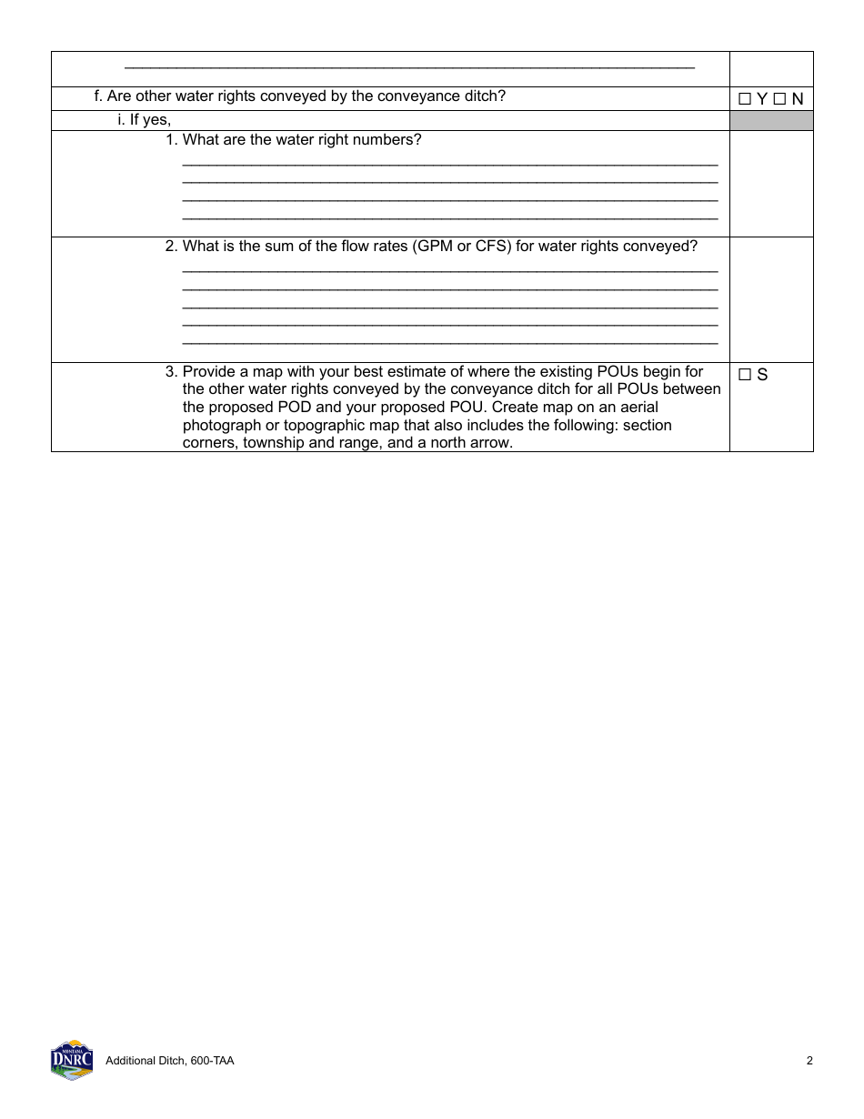 Form 600-TAA Additional Ditch Sheet - Montana, Page 2