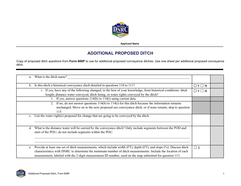 Form 606P Additional Proposed Ditch - Montana