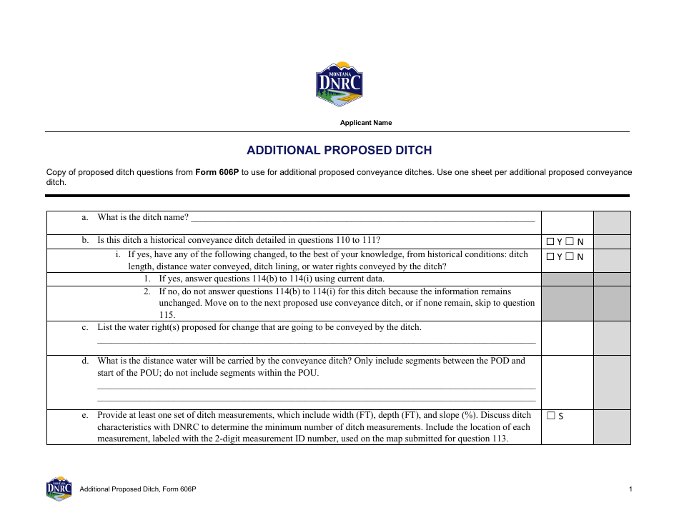 Form 606P Additional Proposed Ditch - Montana, Page 1