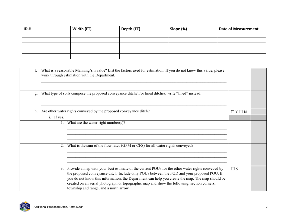 Form 606P Additional Proposed Ditch - Montana, Page 2