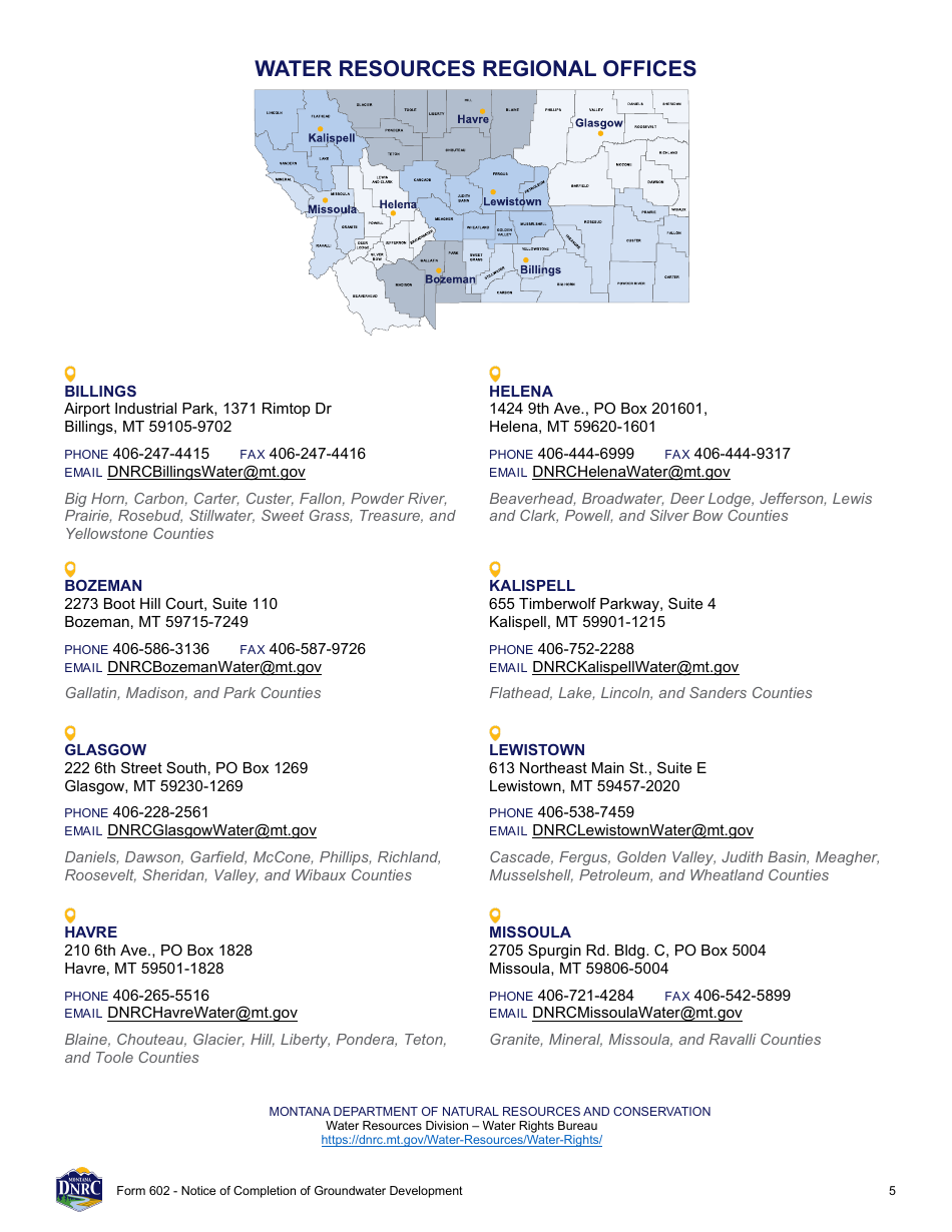 Form 602 Notice of Completion of Groundwater Development - Montana, Page 5