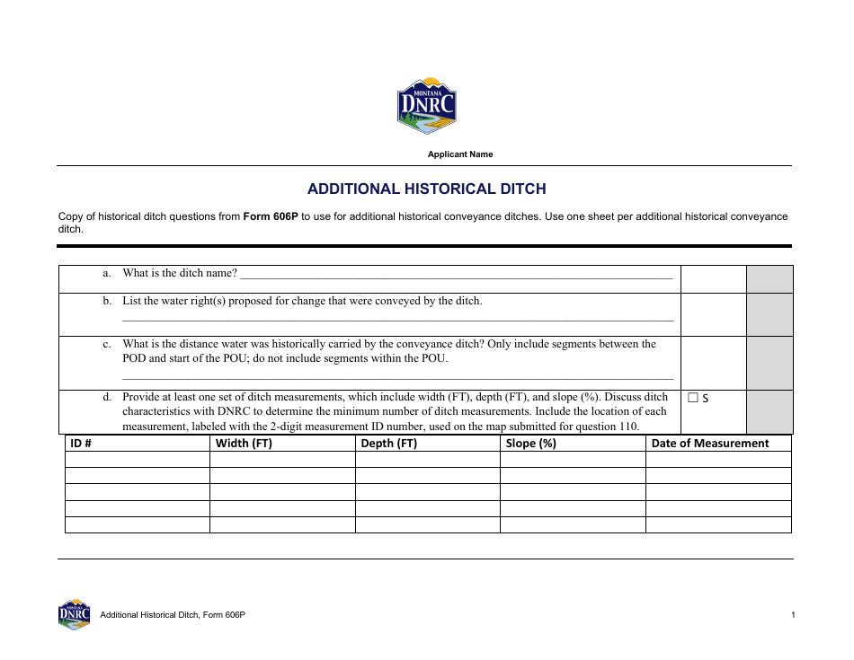 Form 606P Additional Historical Ditch - Montana, Page 1