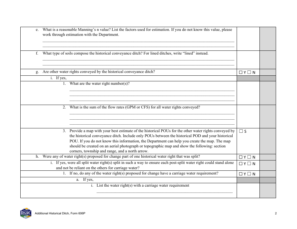 Form 606P Additional Historical Ditch - Montana, Page 2