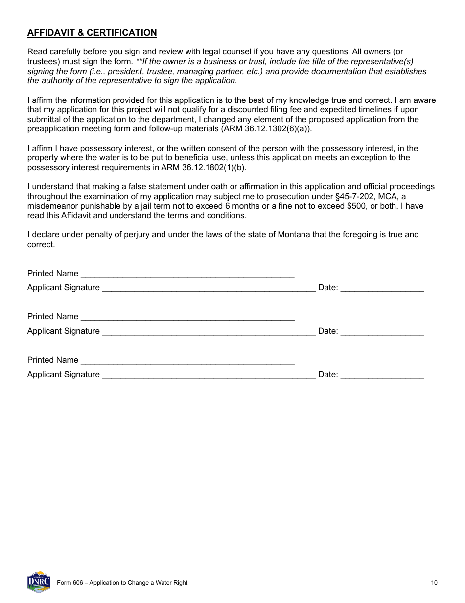 Form 606 Application to Change a Water Right - Montana, Page 10