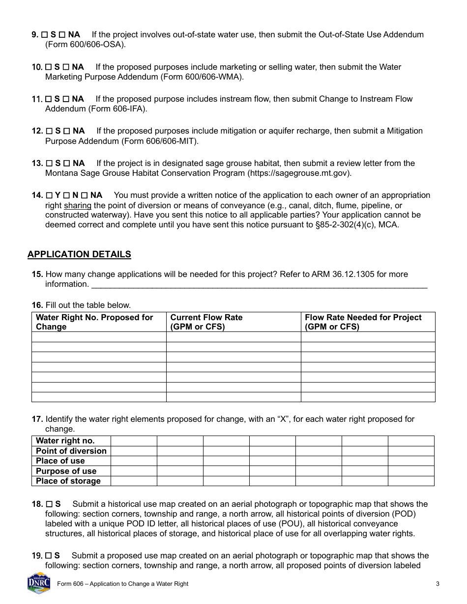 Form 606 Application to Change a Water Right - Montana, Page 3