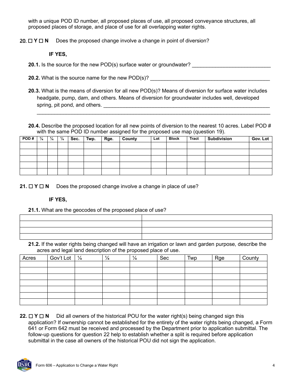 Form 606 Application to Change a Water Right - Montana, Page 4