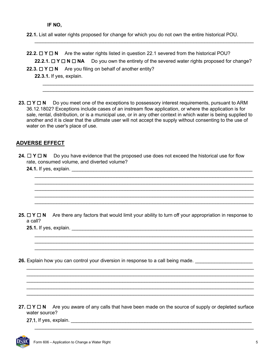 Form 606 Application to Change a Water Right - Montana, Page 5