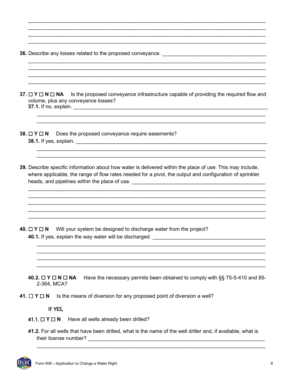 Form 606 Application to Change a Water Right - Montana, Page 8