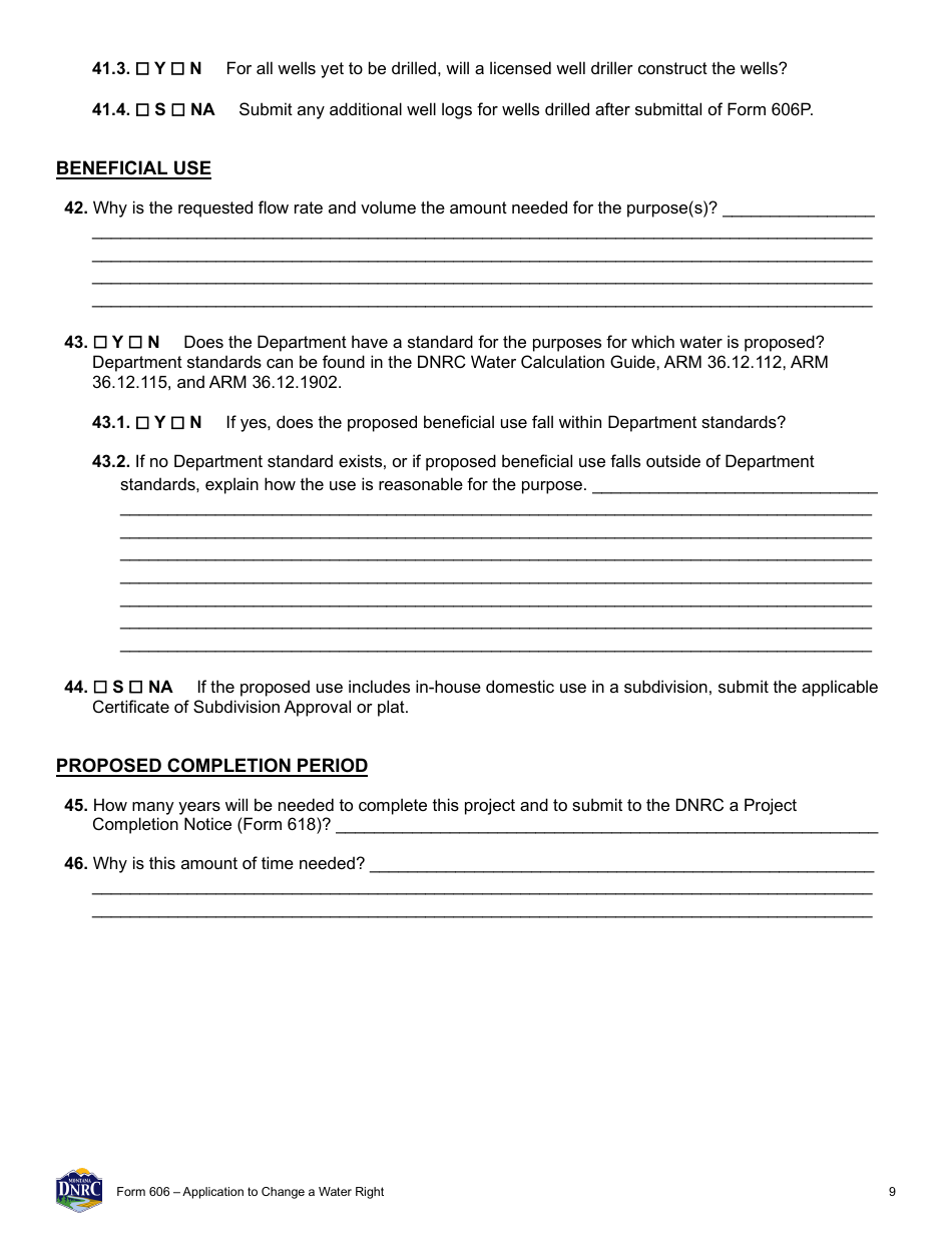 Form 606 Application to Change a Water Right - Montana, Page 9