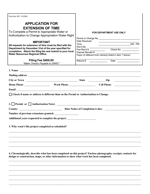 Form 607 Application for Extension of Time - Montana