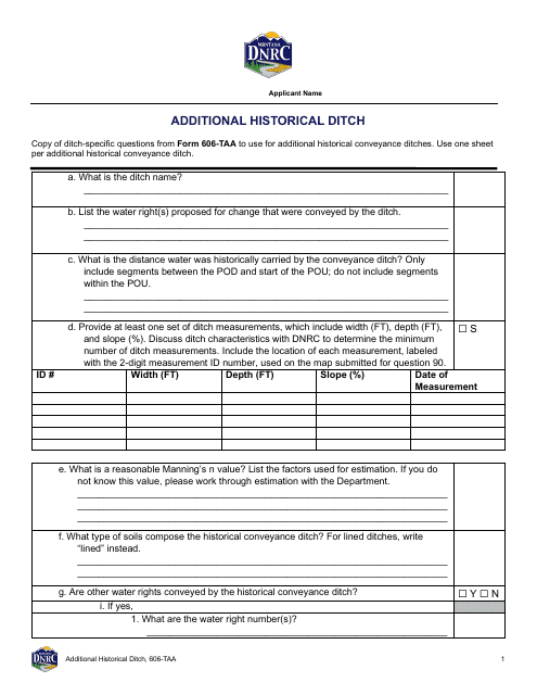 Form 606-TAA Additional Historical Ditch - Montana