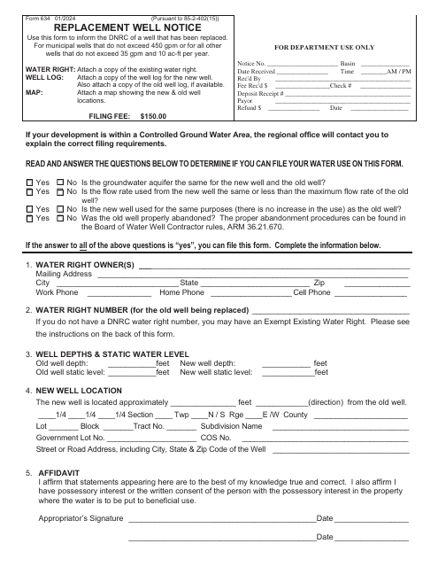 Form 634 Replacement Well Notice - Montana