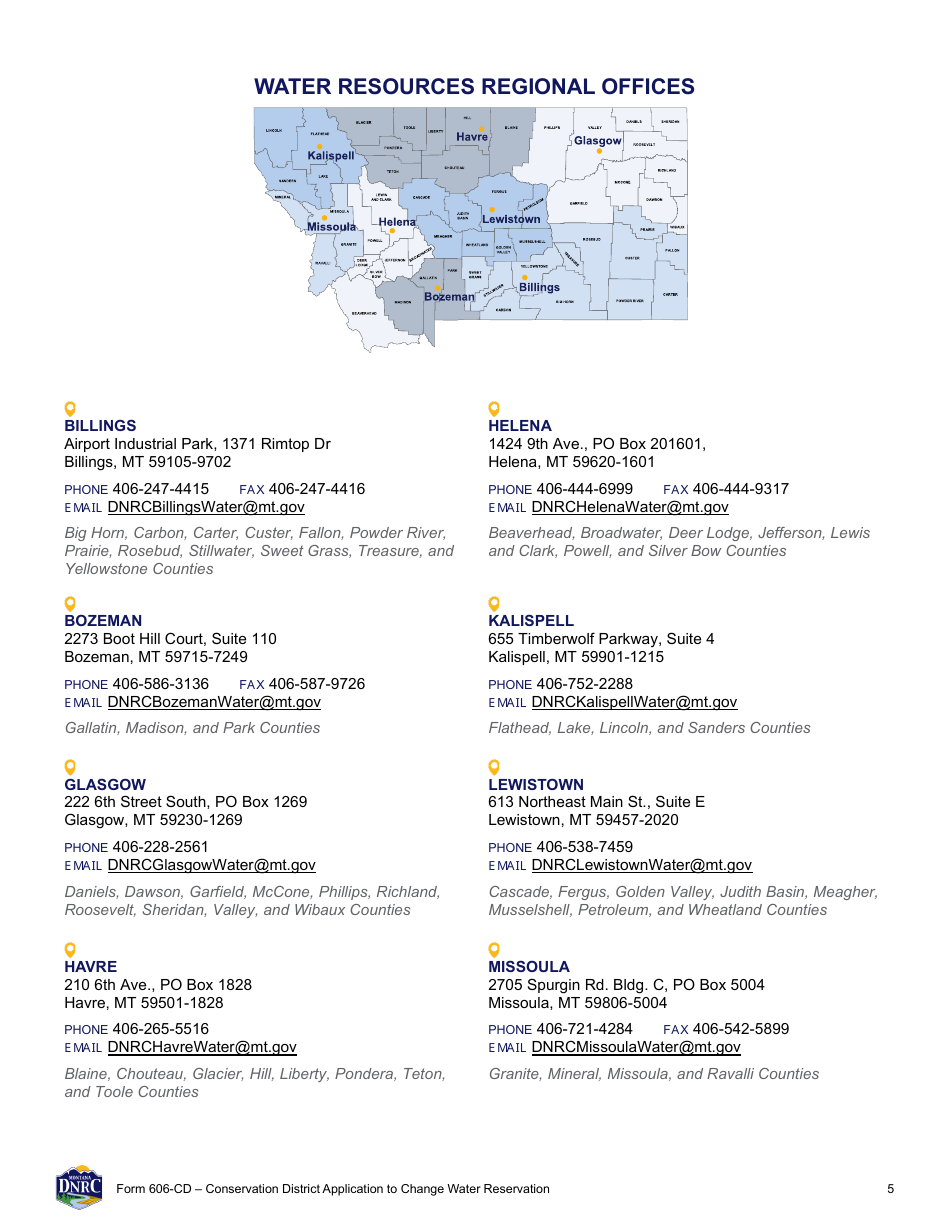 Form 606-CD Conservation District Application to Change Water Reservation - Montana, Page 5