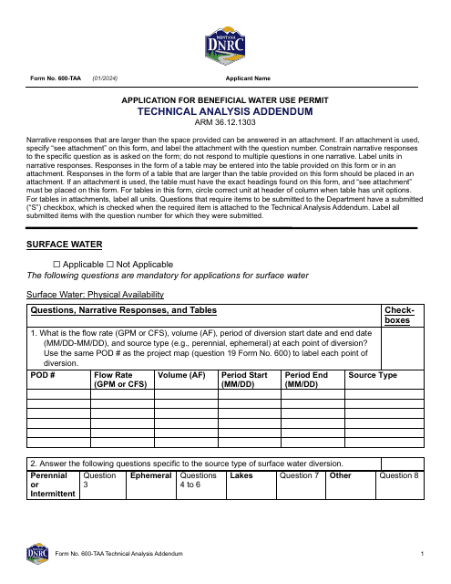Form 600-TAA  Printable Pdf