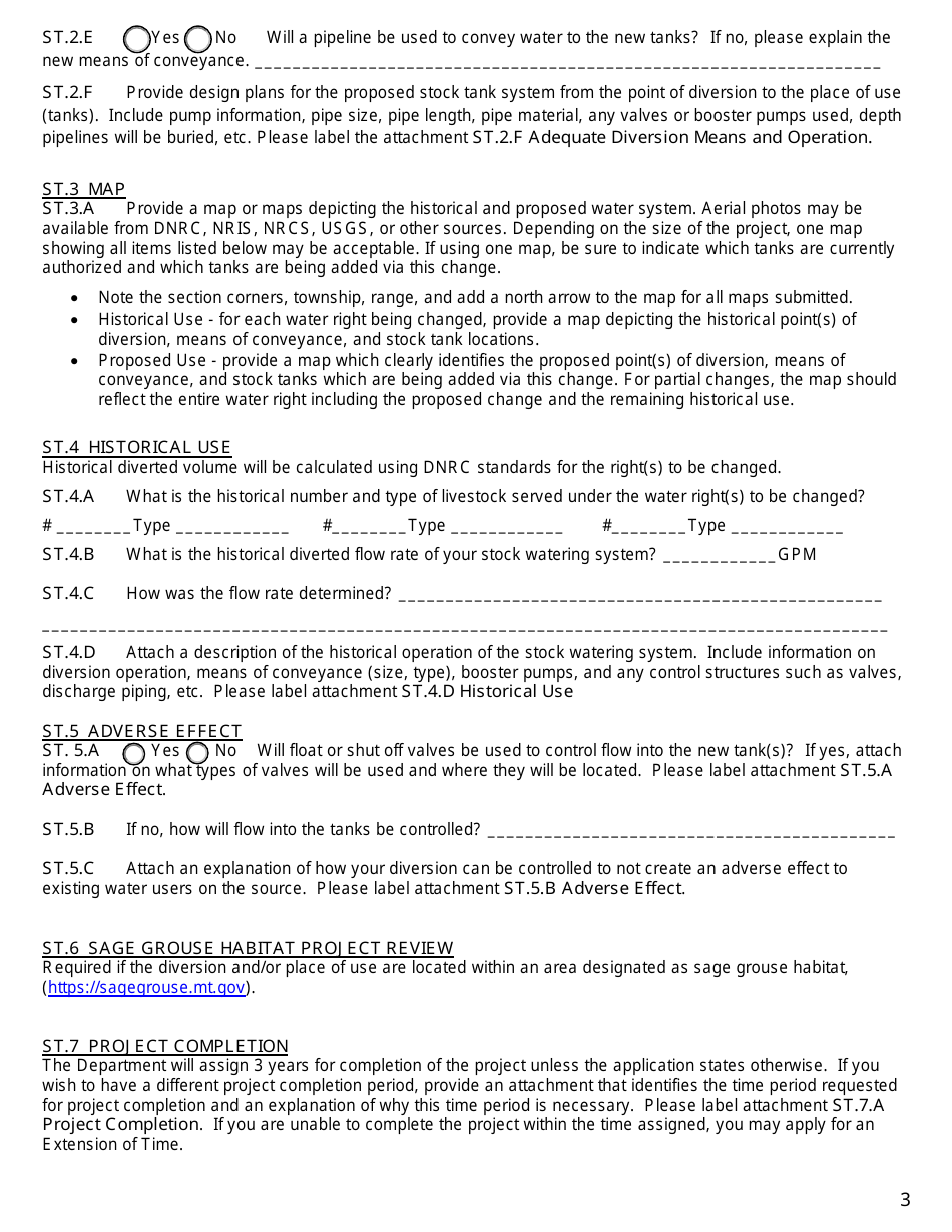 Form 606-ST Application to Change a Water Right - Additional Stock Tanks - Montana, Page 3