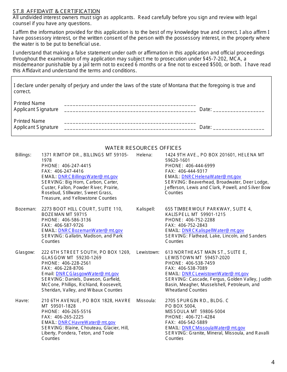 Form 606-ST Application to Change a Water Right - Additional Stock Tanks - Montana, Page 4