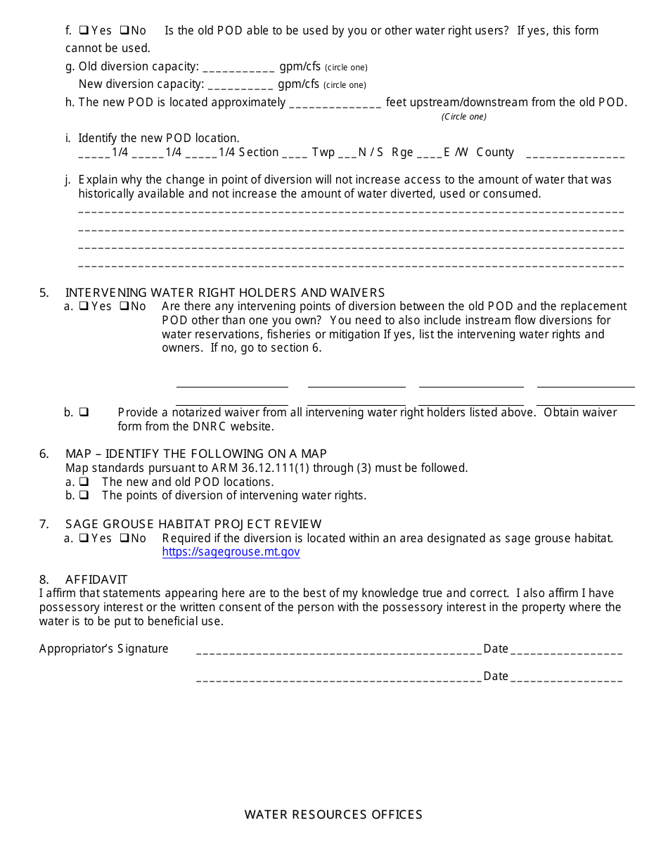 Form 644 Notice of Replacement Point of Diversion - Montana, Page 2