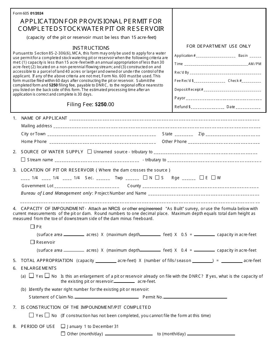 Form 605 - Fill Out, Sign Online and Download Fillable PDF, Montana ...