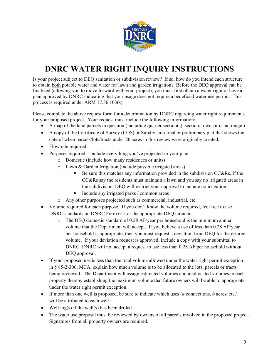 Dnrc Water Right Predetermination Request - Montana, Page 3
