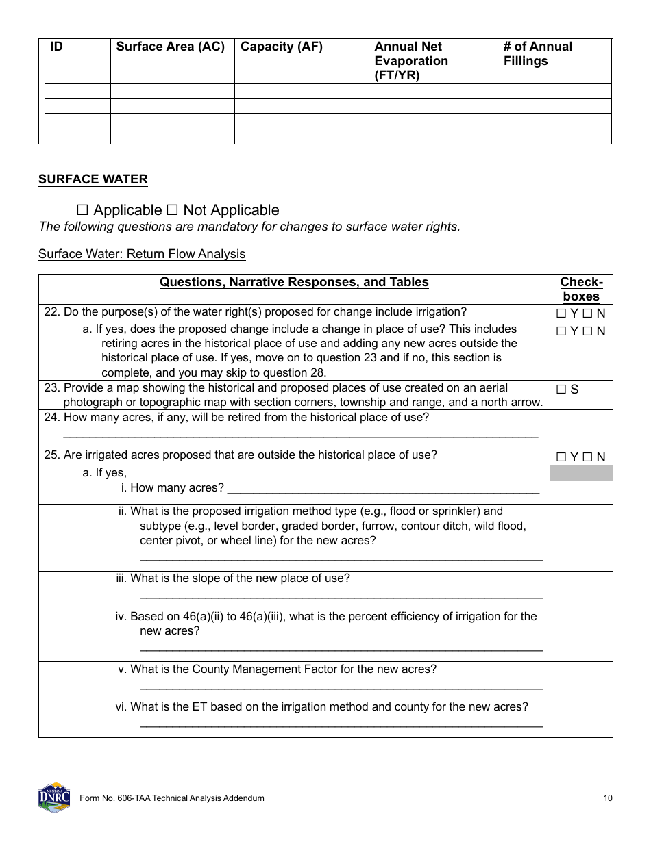 Form 606-TAA Application to Change a Water Right Technical Analysis Addendum - Montana, Page 10