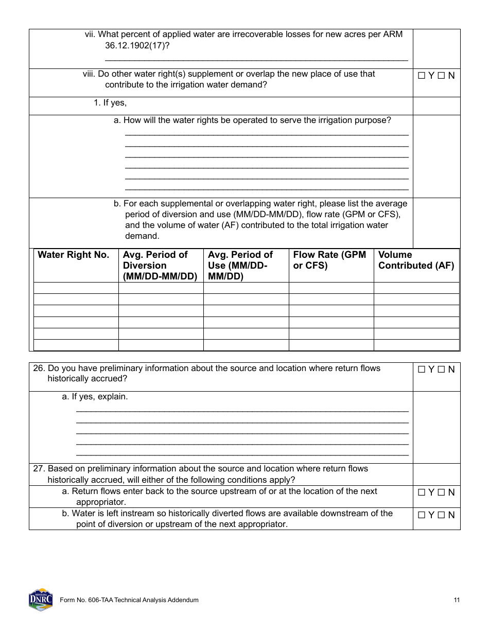 Form 606-TAA Application to Change a Water Right Technical Analysis Addendum - Montana, Page 11