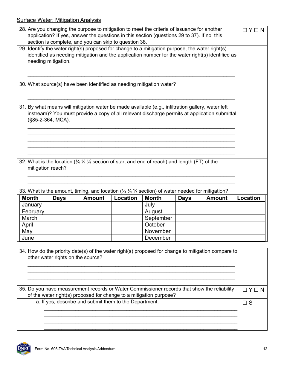 Form 606-TAA Application to Change a Water Right Technical Analysis Addendum - Montana, Page 12