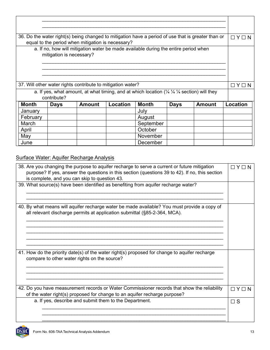 Form 606-TAA Application to Change a Water Right Technical Analysis Addendum - Montana, Page 13