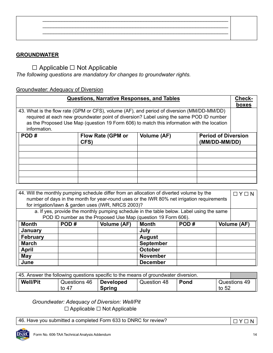 Form 606-TAA Application to Change a Water Right Technical Analysis Addendum - Montana, Page 14