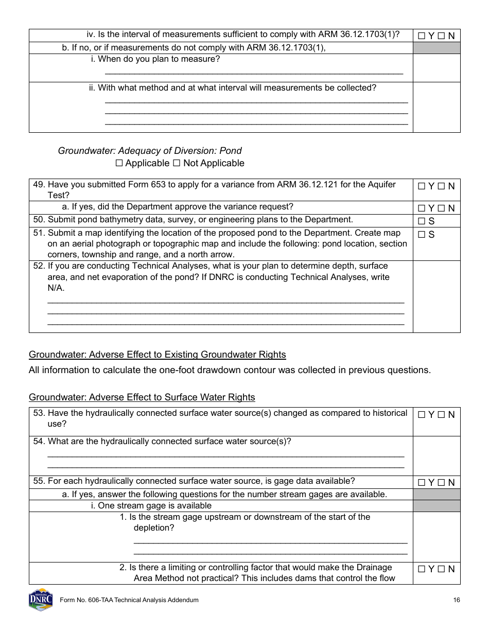 Form 606-TAA Application to Change a Water Right Technical Analysis Addendum - Montana, Page 16