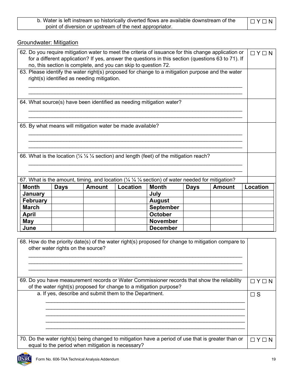 Form 606-TAA Application to Change a Water Right Technical Analysis Addendum - Montana, Page 19
