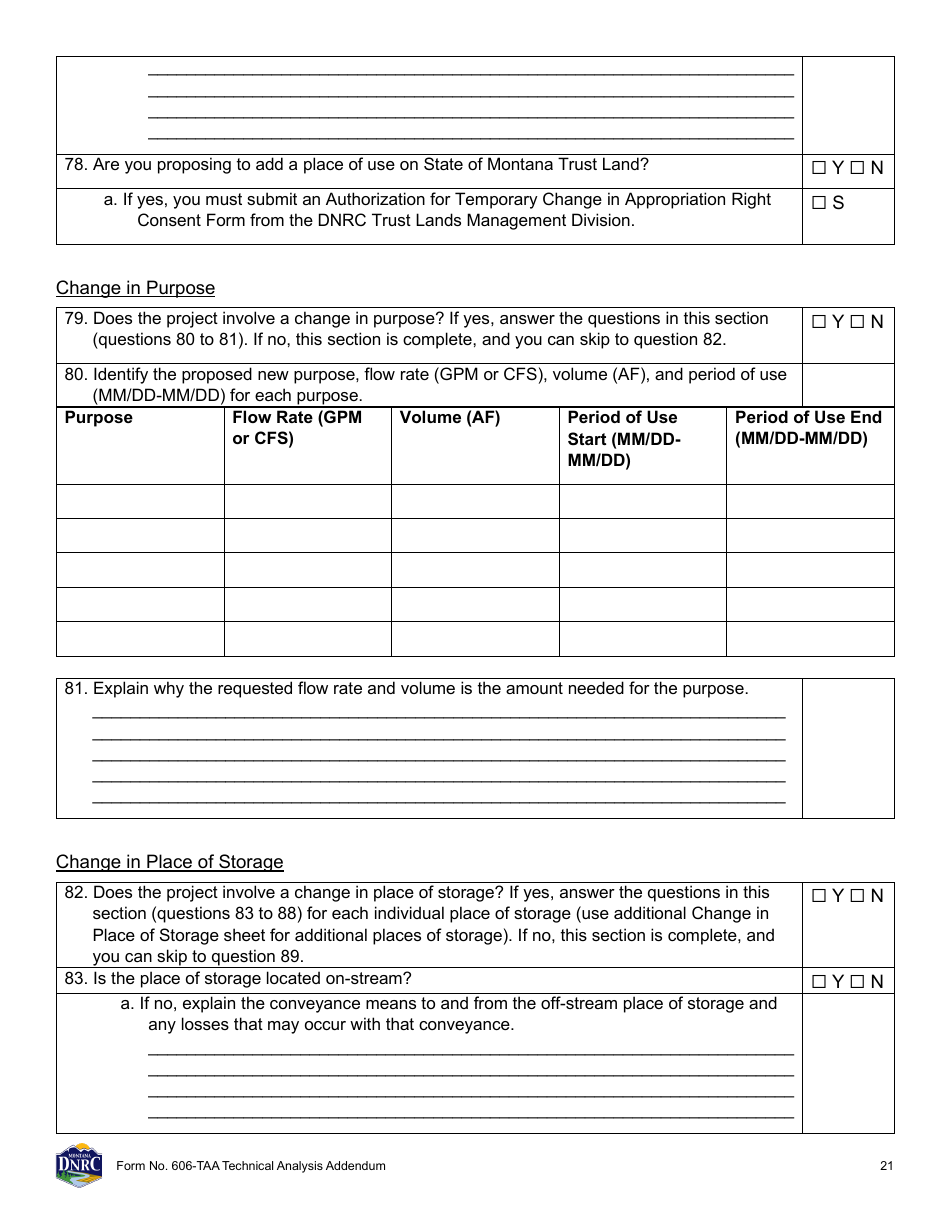 Form 606-TAA Application to Change a Water Right Technical Analysis Addendum - Montana, Page 21