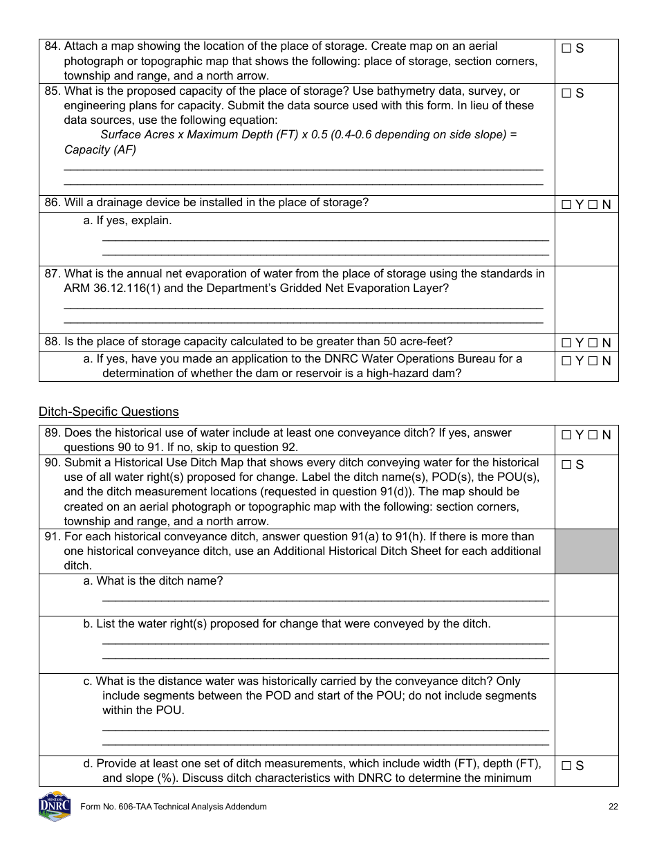 Form 606-TAA Application to Change a Water Right Technical Analysis Addendum - Montana, Page 22