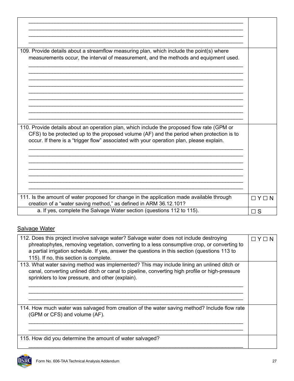 Form 606-TAA Application to Change a Water Right Technical Analysis Addendum - Montana, Page 27