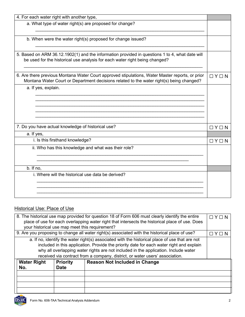 Form 606-TAA Application to Change a Water Right Technical Analysis Addendum - Montana, Page 2
