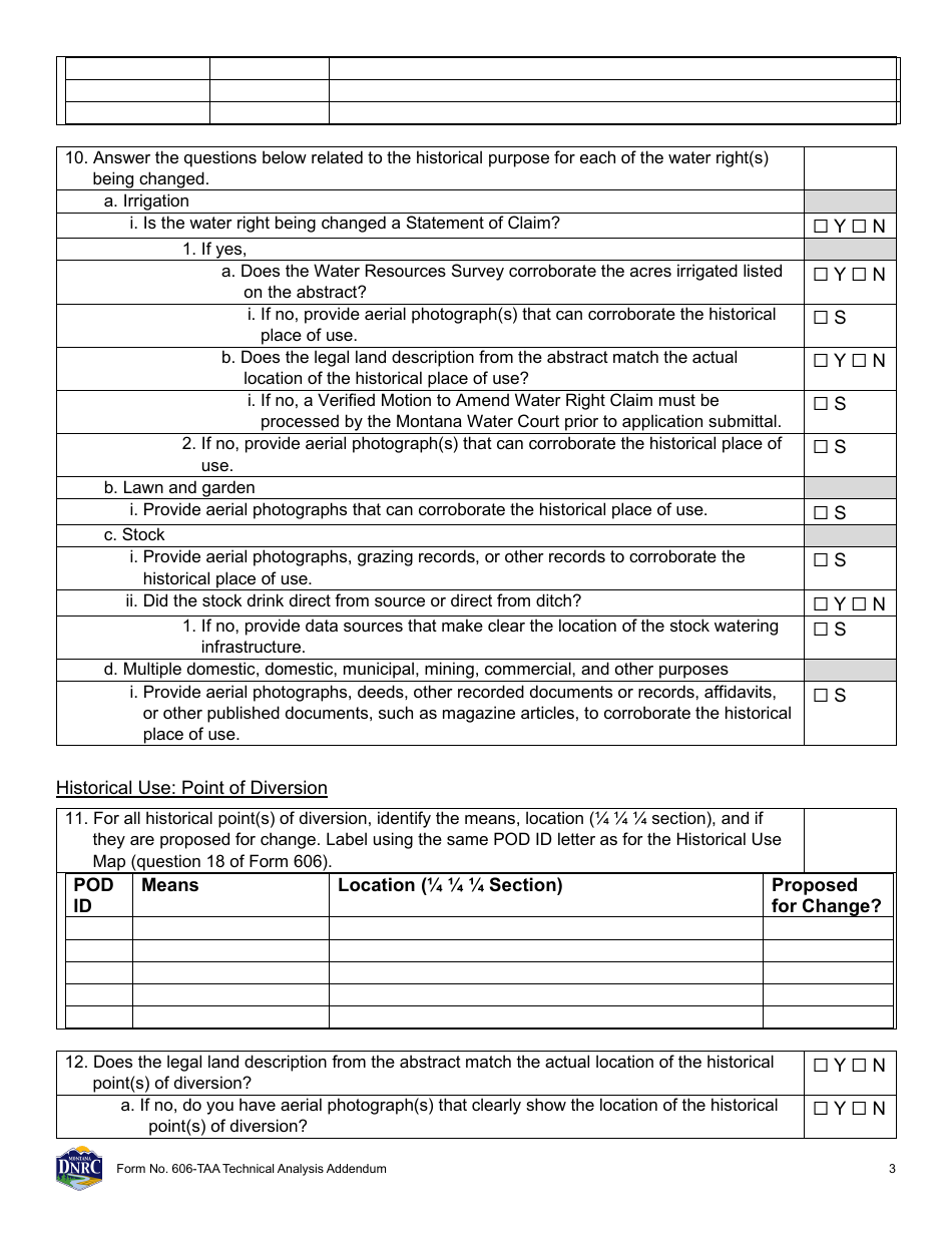 Form 606-TAA Application to Change a Water Right Technical Analysis Addendum - Montana, Page 3