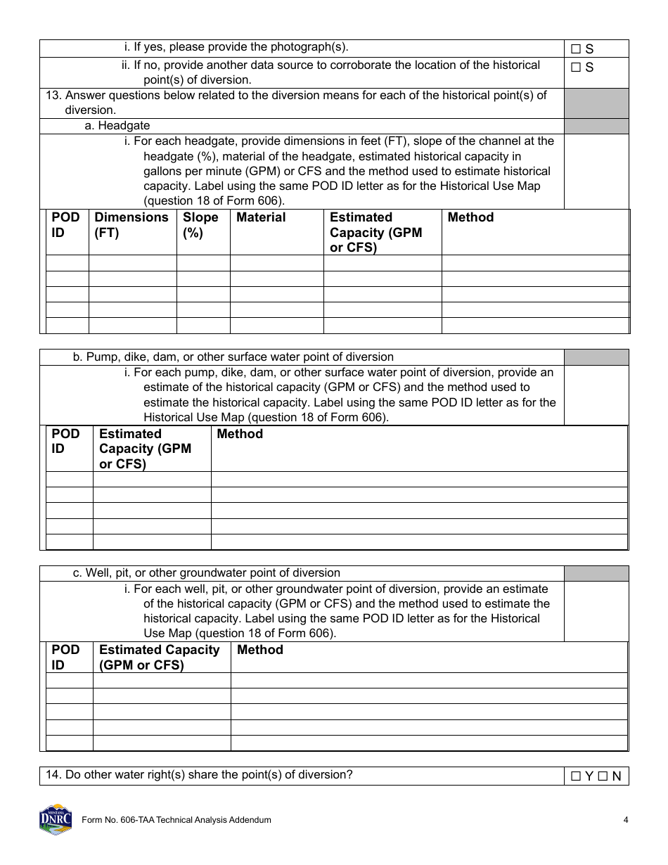 Form 606-TAA Application to Change a Water Right Technical Analysis Addendum - Montana, Page 4