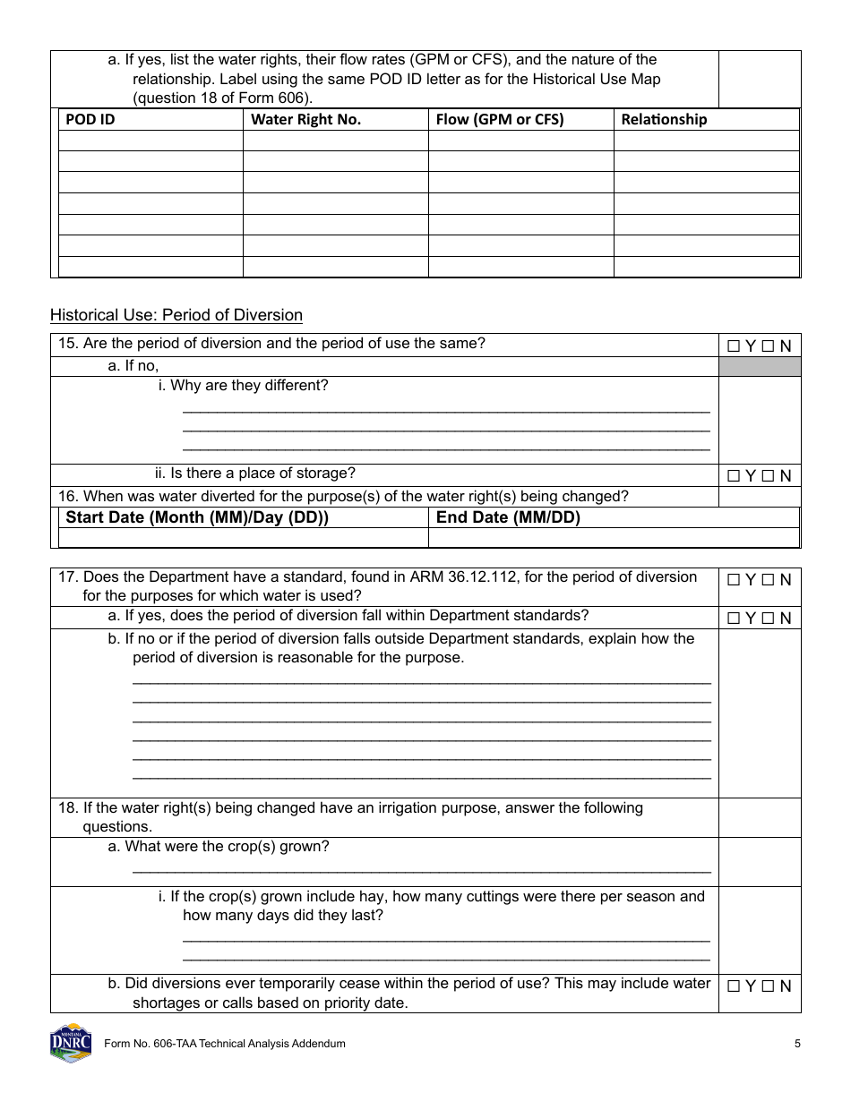 Form 606-TAA Application to Change a Water Right Technical Analysis Addendum - Montana, Page 5