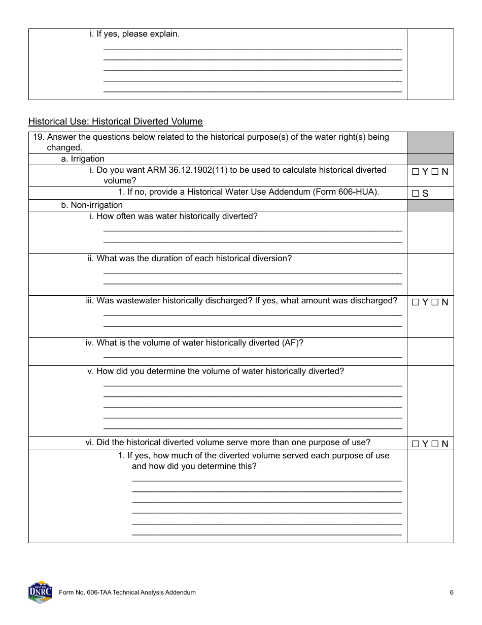 Form 606-TAA Application to Change a Water Right Technical Analysis Addendum - Montana, Page 6