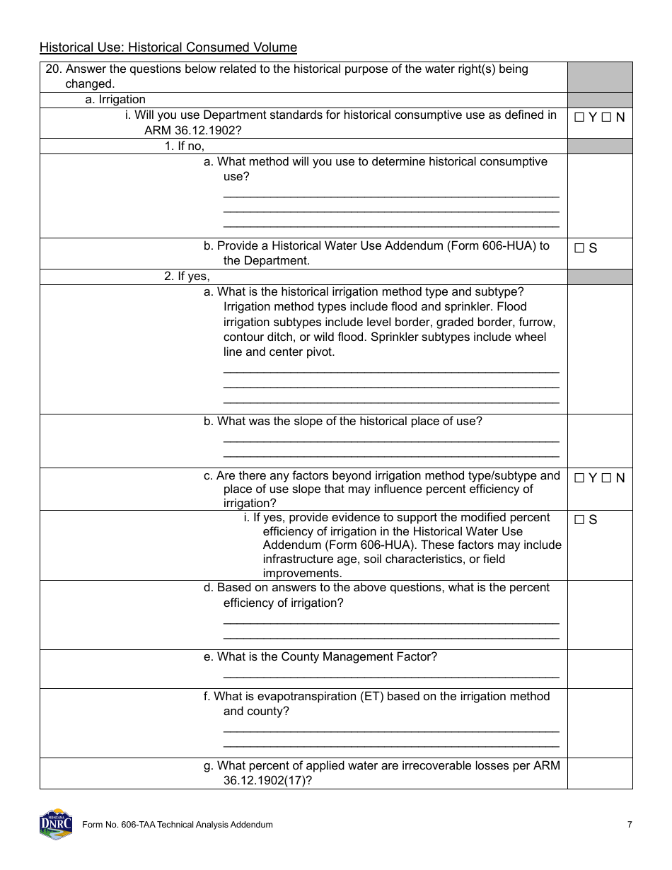 Form 606-TAA Application to Change a Water Right Technical Analysis Addendum - Montana, Page 7