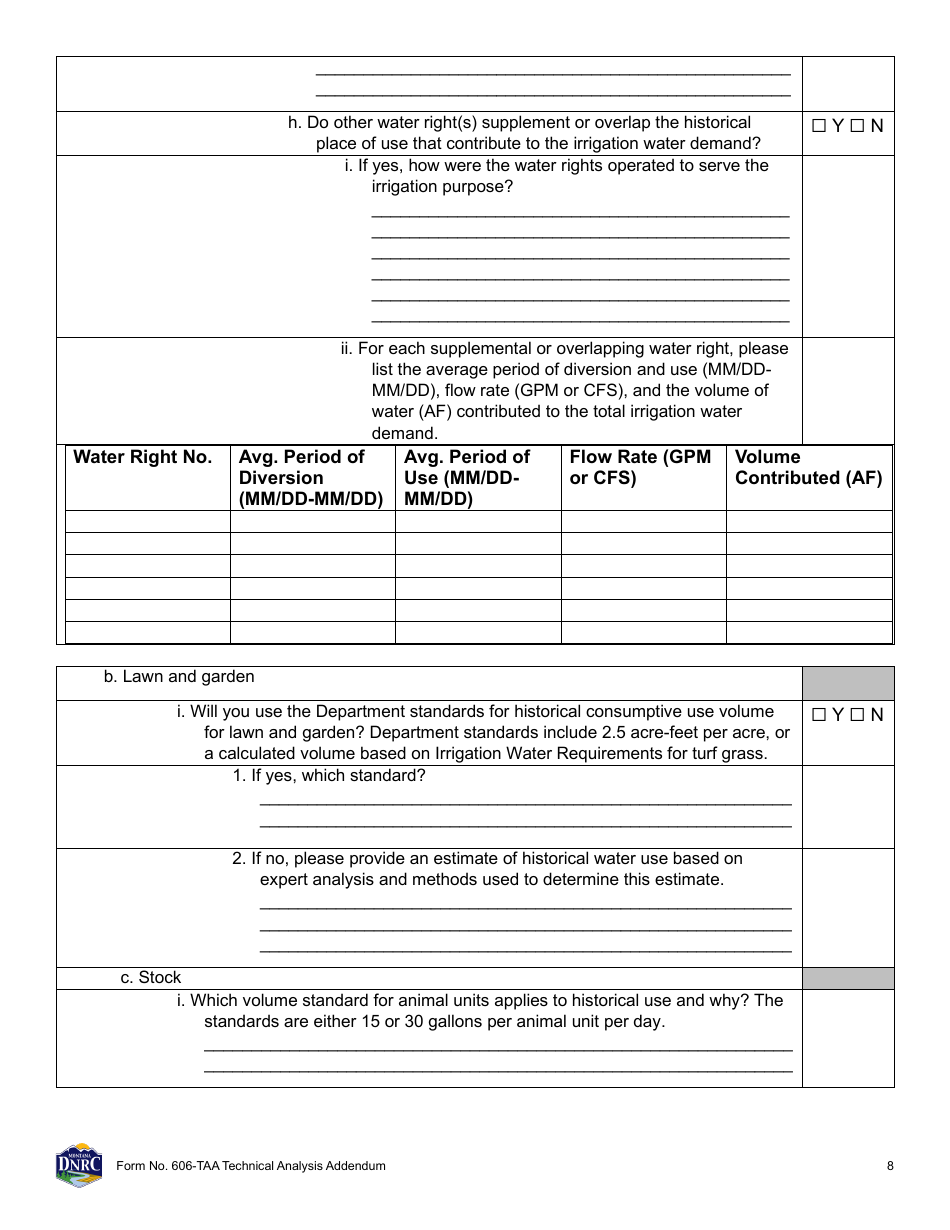 Form 606-TAA Application to Change a Water Right Technical Analysis Addendum - Montana, Page 8