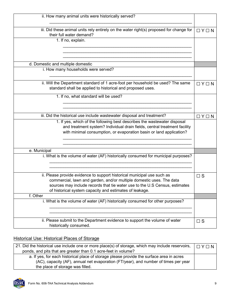 Form 606-TAA Application to Change a Water Right Technical Analysis Addendum - Montana, Page 9