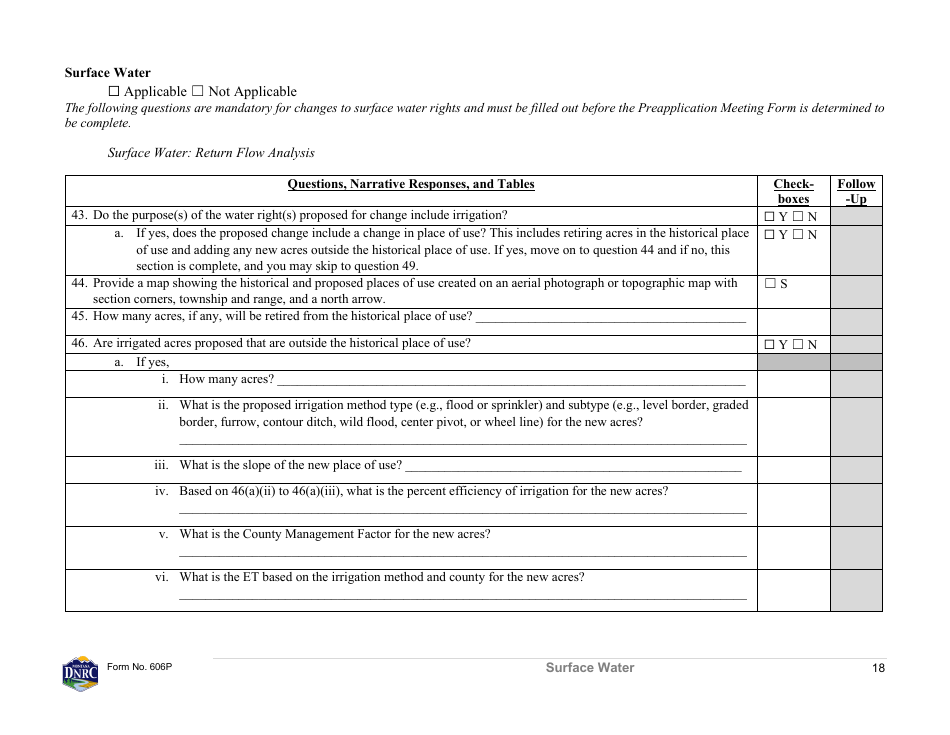 Form 606P Preapplication Meeting Form - Water Right Change - Montana, Page 18