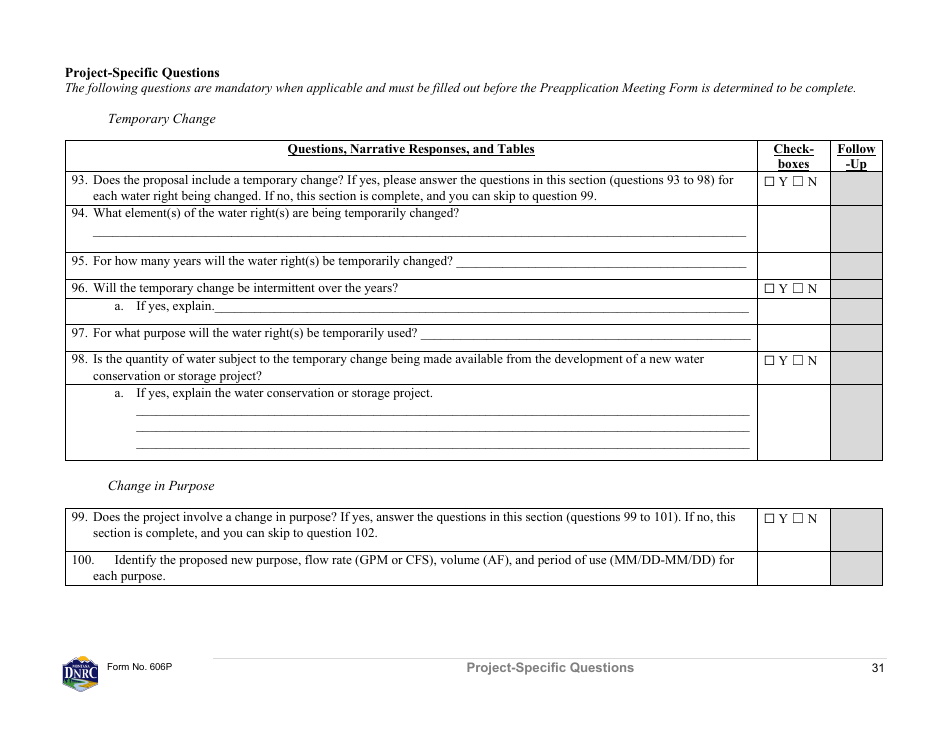 Form 606P Preapplication Meeting Form - Water Right Change - Montana, Page 31