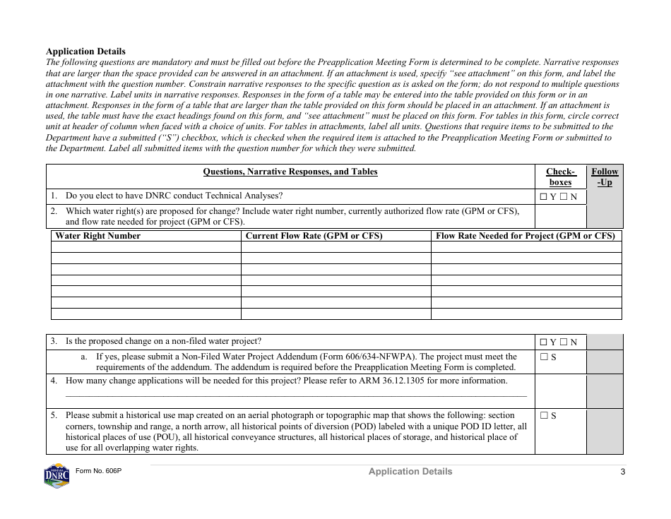 Form 606P Preapplication Meeting Form - Water Right Change - Montana, Page 3