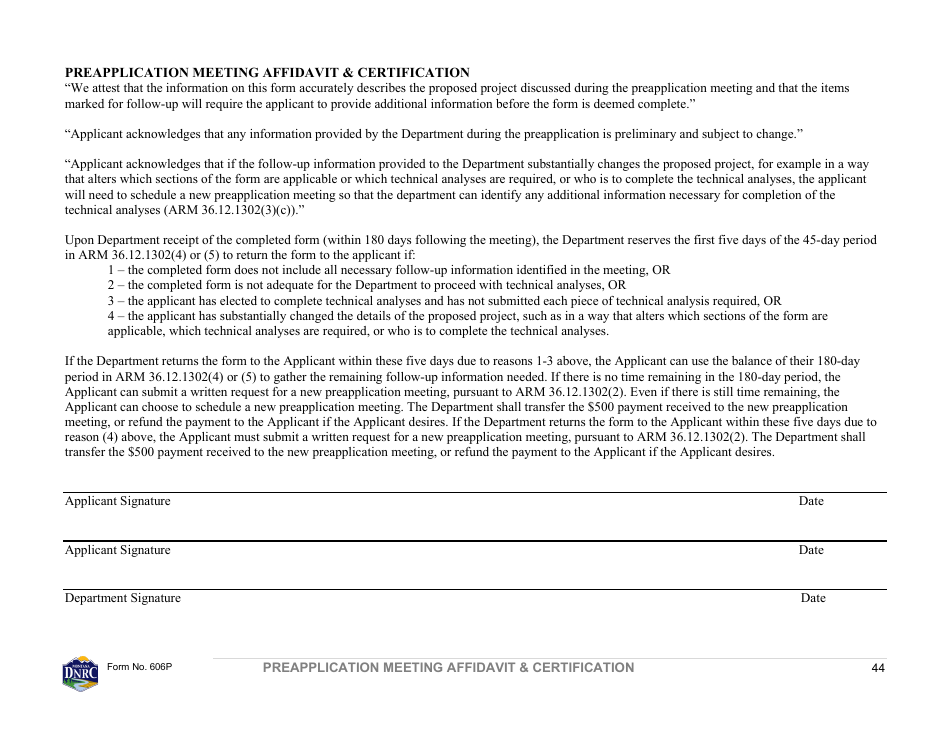 Form 606P Preapplication Meeting Form - Water Right Change - Montana, Page 44